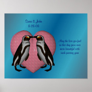 Kissing Penguins Anniversary Wedding Poster