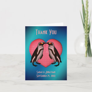 Kissing Penguins Heart Wedding Thank You Card