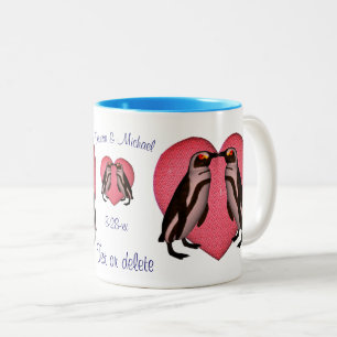 Kissing Penguins Personalised Wedding Two-Tone Coffee Mug