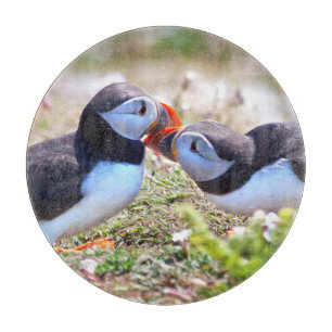 Kissing Puffins Glass Cutting Board