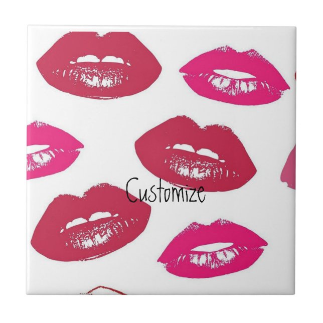 Kissing Red lips Thunder_Cove Ceramic Tile (Front)