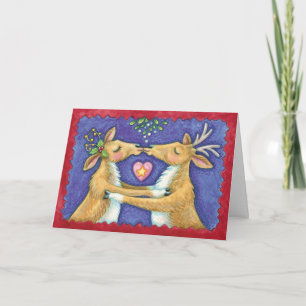Kissing Reindeer Under The Mistletoe - Love At Chr Holiday Card