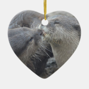 Kissing River Otters Ceramic Ornament