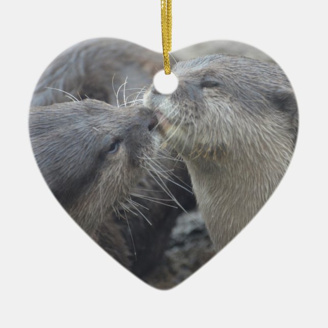 Kissing River Otters Ceramic Ornament (Front)