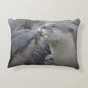 Kissing River Otters Decorative Cushion
