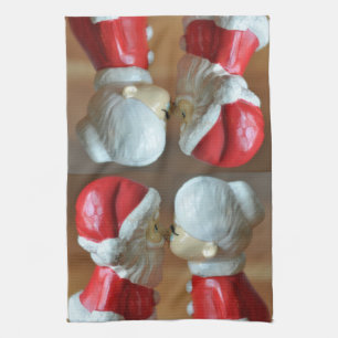 Kissing Santas Tea Towel