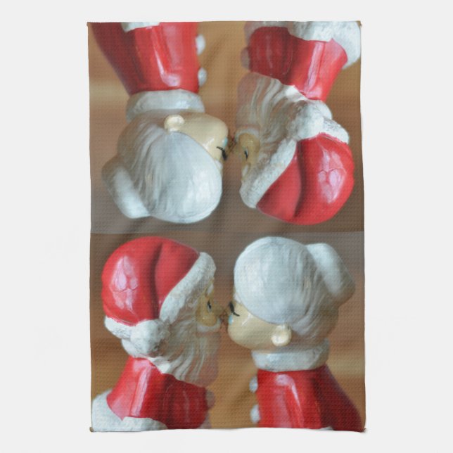 Kissing Santas Tea Towel (Vertical)