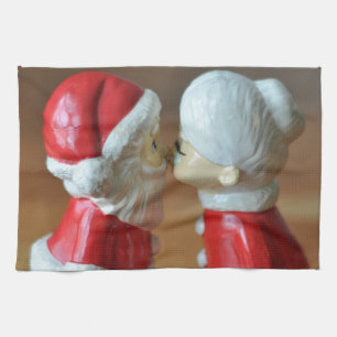 Kissing Santas Tea Towel