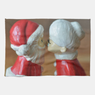 Kissing Santas Tea Towel