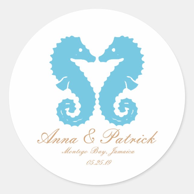 Kissing Seahorses-Destination Beach Wedding Classic Round Sticker (Front)