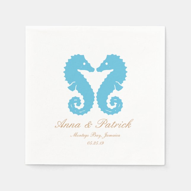 Kissing Seahorses-Destination Beach Wedding Napkin (Front)