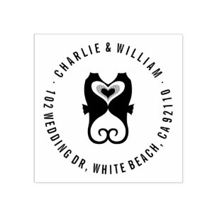 Kissing Seahorses Love Beach Wedding Rubber Stamp