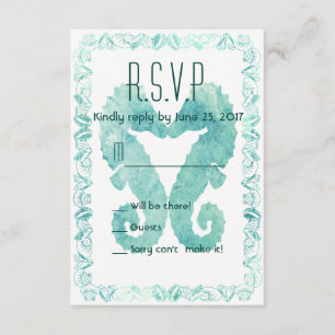 Kissing Seahorses Wedding R.S.V.P. in Turquoise RSVP Card