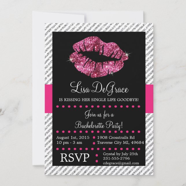 Kissing Single Life Goodbye Bachelorette Invite (Front)