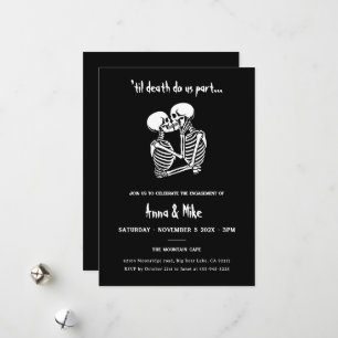Kissing Skeleton Halloween Engagement Invitation