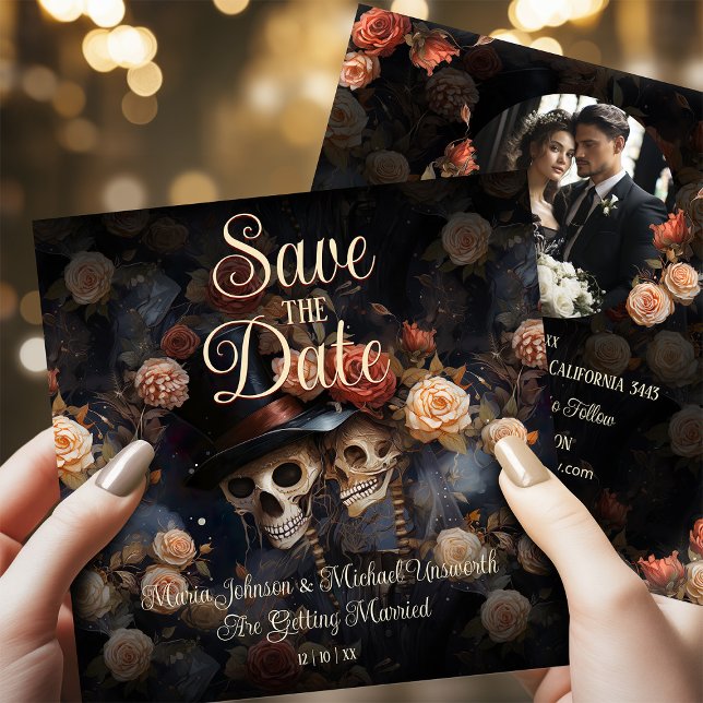 Kissing Skeletons Gothic Save The Date Card (Creator Uploaded)