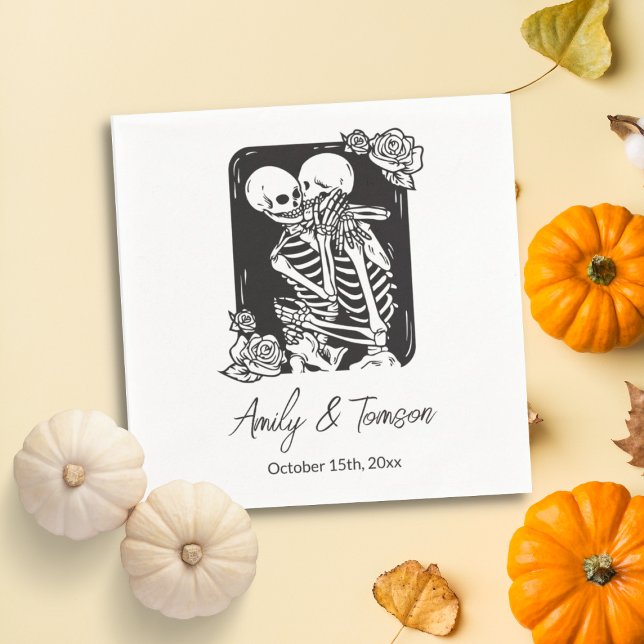 Kissing Skeletons Halloween Goth Wedding Napkin (Creator Uploaded)