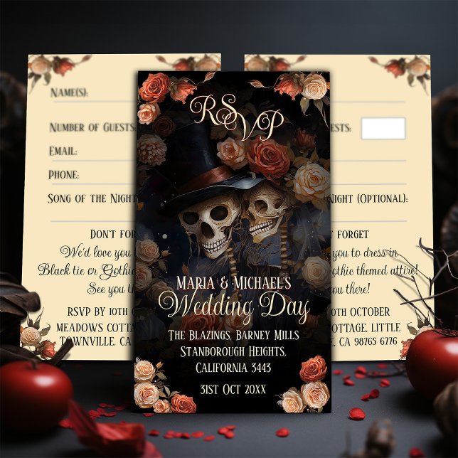 Kissing Skeletons RSVP Gothic Wedding Enclosure Card (Creator Uploaded)
