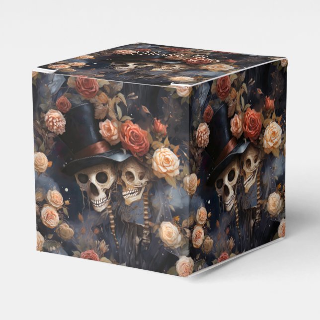 Kissing Skulls Romantic Skeleton Gothic Wedding Favour Box (Front Side)