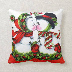 Kissing Snowman Couple Cushion