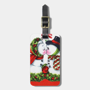 Kissing Snowman Couple Luggage Tag