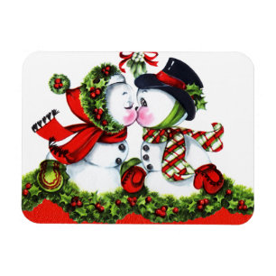 Kissing Snowman Couple Magnet