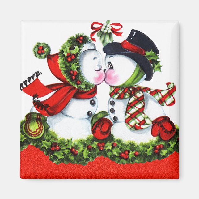 Kissing Snowman Couple Magnet (Front)