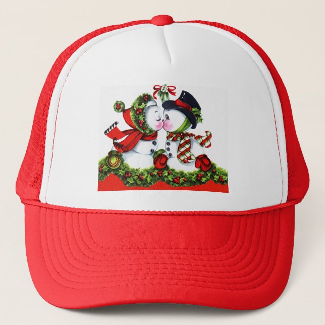 Kissing Snowman Couple Trucker Hat (Front)