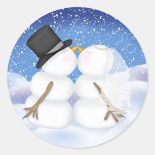 Kissing Snowmen Bride and Groom Sticker