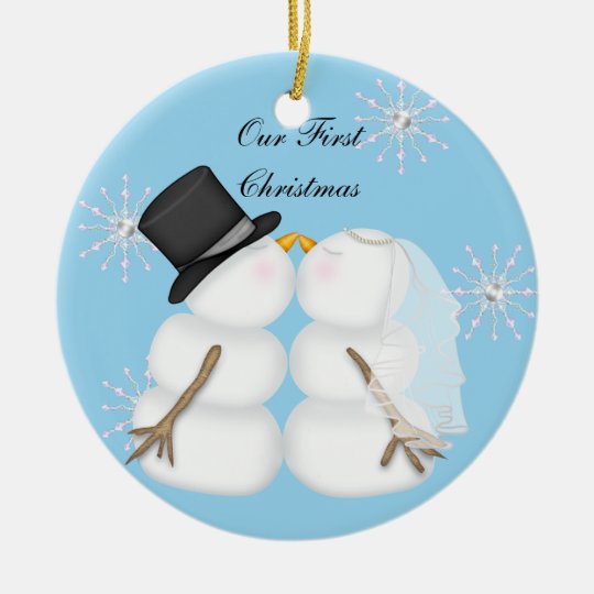Kissing Snowmen Married Our 1st Chrismas Snowflake Ceramic Ornament