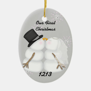 Kissing Snowmen Married Our 1st Chrismas Snowflake Ceramic Ornament