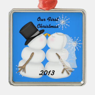 Kissing Snowmen Married Our 1st Chrismas Snowflake Metal Tree Decoration