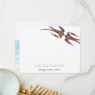 Kissing Swallows Spring Flowers Chic Wedding Photo Thank You Card