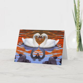 Kissing Swans in Love, Heart Shape Necks Card