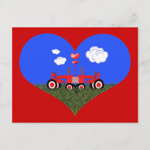 Kissing Tractors under Hearts Postcard