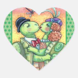 KISSING TURTLE SWEETHEARTS, CUTE TARPON VALENTINE HEART STICKER