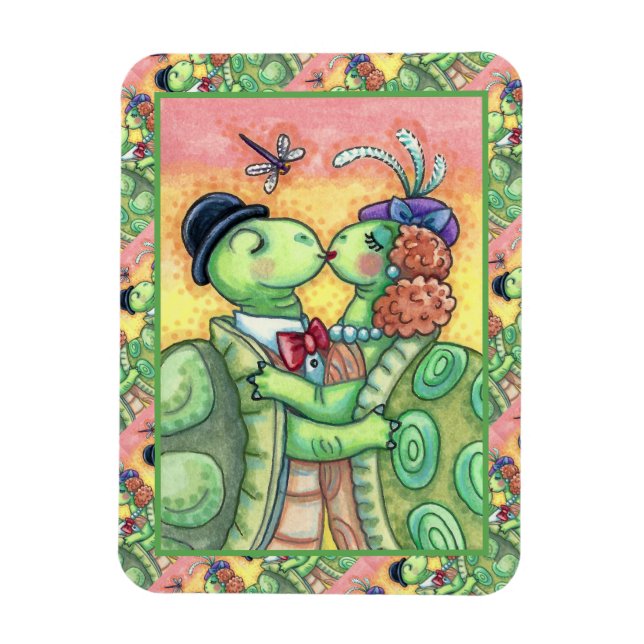 KISSING TURTLE SWEETHEARTS, CUTE TARPON VALENTINE MAGNET (Vertical)