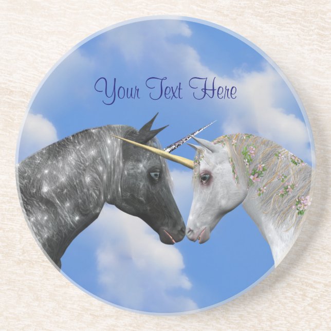 Kissing Unicorns Fantasy Horse Drink Coaster (Front)