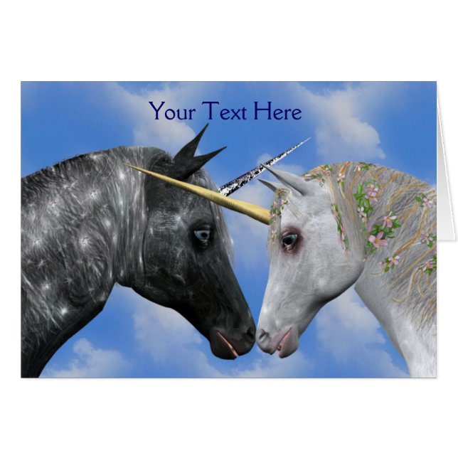 Kissing Unicorns Fantasy Horse Photo Card (Front Horizontal)