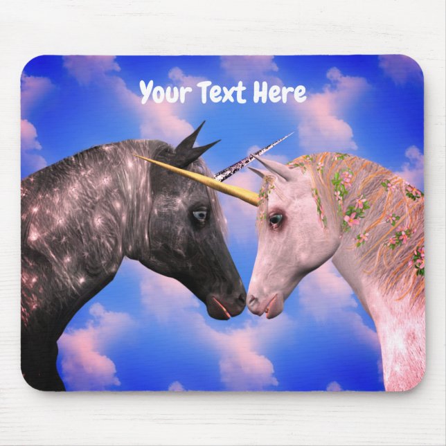 Kissing Unicorns Fantasy Personalised Mouse Pad (Front)