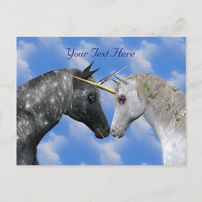 Kissing Unicorns Fantasy Postcard (Front)