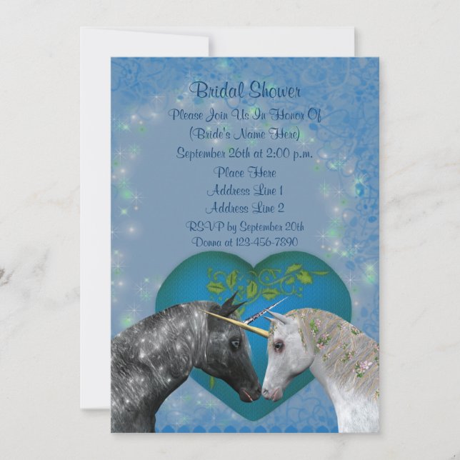 Kissing Unicorns Heart Cute Bridal Shower  Invitation (Front)