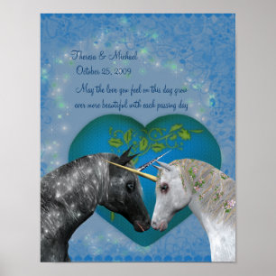 Kissing Unicorns Heart Wedding Anniversary Poster