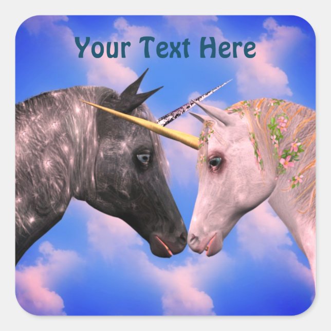 Kissing Unicorns Personalised Square Sticker (Front)