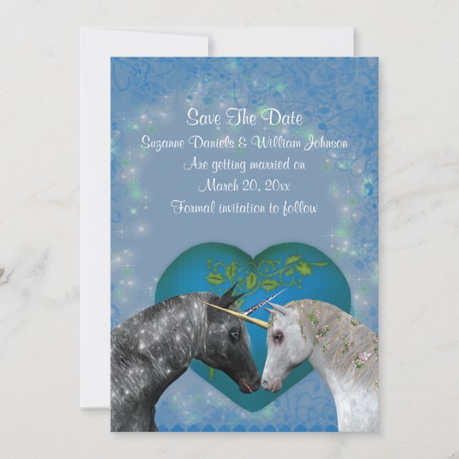Kissing Unicorns Wedding  Save The Date (Front)
