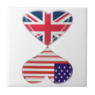 Kissing USA and UK Hearts Flags Art Tile