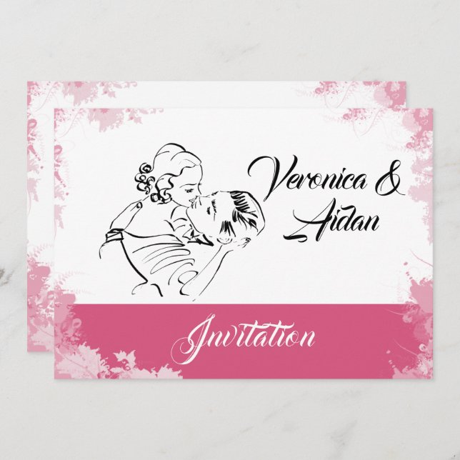 Kissing Vintage Couple Wedding Invitation (Front/Back)