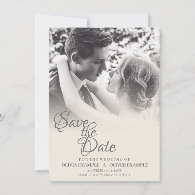 Kissing Wedding Couple in Monochrome Invitation (Front)