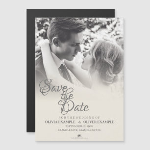 Kissing wedding couple in monochrome magnetic invitation