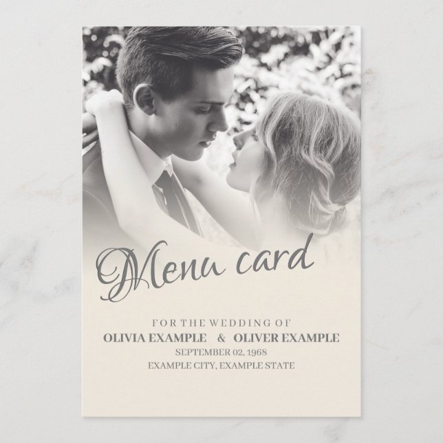 Kissing Wedding Couple in Monochrome Menu (Front)